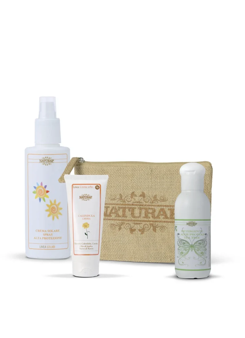 VS 18 - SOLARE SPRAY ALTA PROTEZIONE 125 ml + DETERGENTE ALOE PROPOLI E TEA TREE 80 ml + CREMA CALENDULA 30 ml In Trousse NaturaP